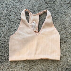 FP Movement by Free People Ribbed V-Neck Racerback Tank Top - Light Pink